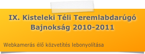 IX. Kisteleki Téli Teremlabdarúgó Bajnokság 2010-2011

Webkamerás élő közvetítés lebonyolítása